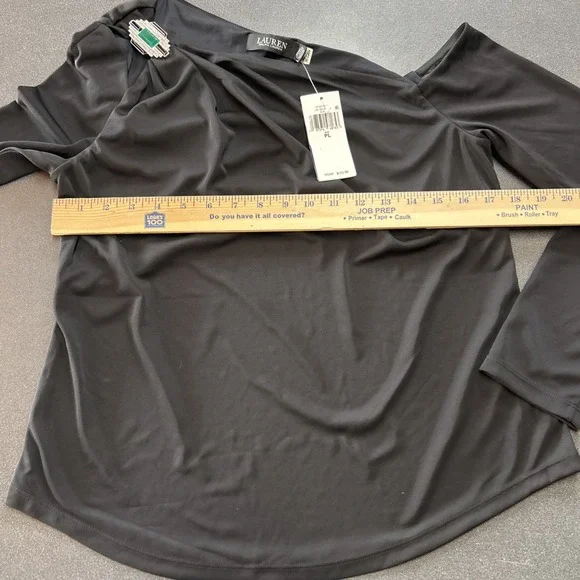 NWT Authentic RALPH LAUREN  Black One Shoulder Long Sleeve Top Petite L - Picture 8 of 10
